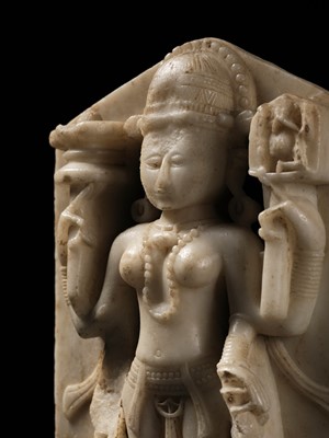 Lot 197 - A MARBLE STELE OF PARVATI, WESTERN INDIA, 11TH-12TH CENTURY