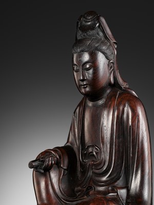 Lot 354 - A RARE ZITAN FIGURE OF GUANYIN, 18TH-19TH CENTURY