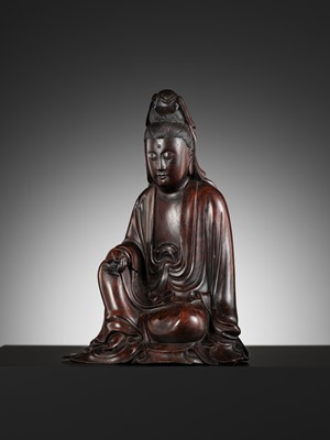 Lot 354 - A RARE ZITAN FIGURE OF GUANYIN, 18TH-19TH CENTURY