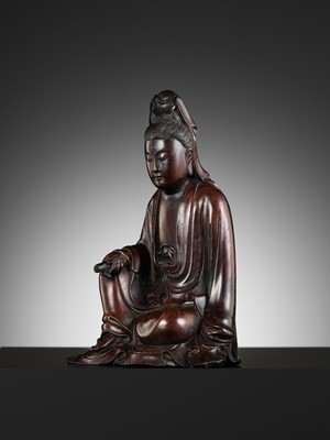 Lot 354 - A RARE ZITAN FIGURE OF GUANYIN, 18TH-19TH CENTURY