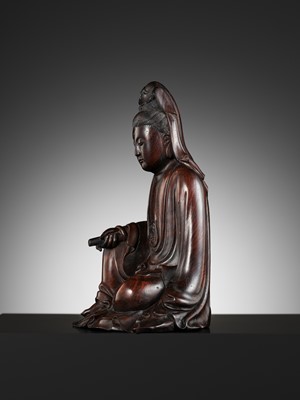 Lot 354 - A RARE ZITAN FIGURE OF GUANYIN, 18TH-19TH CENTURY