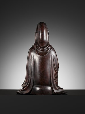 Lot 354 - A RARE ZITAN FIGURE OF GUANYIN, 18TH-19TH CENTURY
