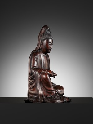 Lot 354 - A RARE ZITAN FIGURE OF GUANYIN, 18TH-19TH CENTURY