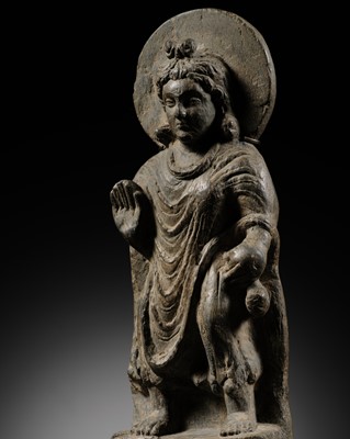 Lot 333 - A SCHIST FIGURE OF MAITREYA, ANCIENT REGION OF GANDHARA