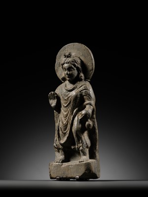 Lot 333 - A SCHIST FIGURE OF MAITREYA, ANCIENT REGION OF GANDHARA
