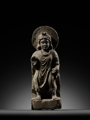 Lot 333 - A SCHIST FIGURE OF MAITREYA, ANCIENT REGION OF GANDHARA