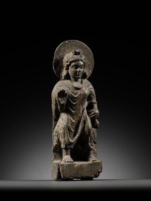 Lot 333 - A SCHIST FIGURE OF MAITREYA, ANCIENT REGION OF GANDHARA