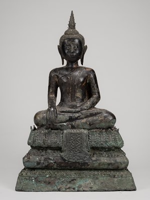 Lot 1056 - A GILT-LACQUER BRONZE FIGURE OF BUDDHA SHAKYAMUNI, RATTANAKOSIN KINGDOM