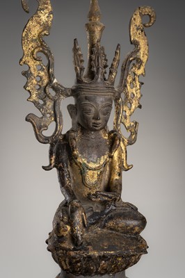 Lot 1079 - A BURMESE GILT-BRONZE FIGURE OF A CROWNED BUDDHA, 18TH TO 19TH CENTURY