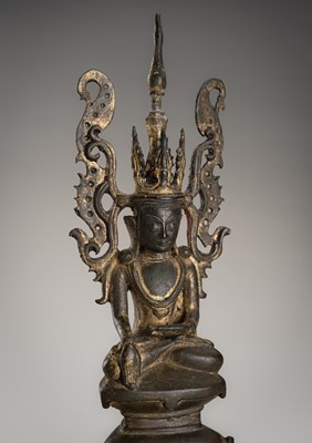 Lot 1082 - A BURMESE GILT-BRONZE FIGURE OF A CROWNED BUDDHA, 19TH CENTURY