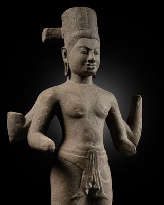 Lot 395 - A SANDSTONE FIGURE OF HARIHARA, PRE-ANGKORIAN PERIOD