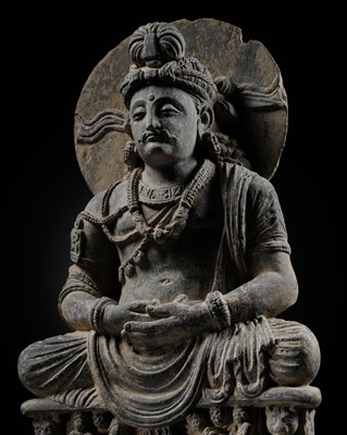 Lot 380 - A SCHIST FIGURE OF A BODHISATTVA, ANCIENT REGION OF GANDHARA