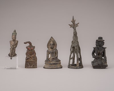 Lot 1048 - A GROUP OF FIVE SMALL SOUTH-EAST ASIAN BRONZE FIGURINES