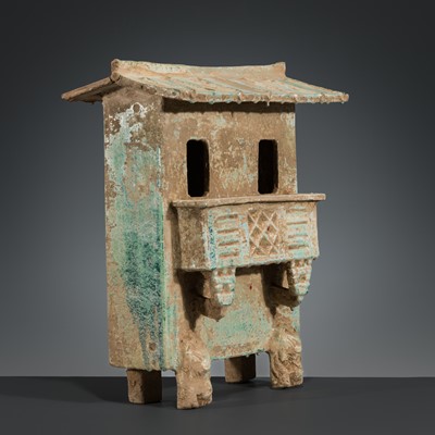 Lot 205 - A GREEN-GLAZED POTTERY MODEL OF A GRANARY, HAN DYNASTY