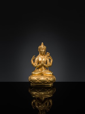 Lot 62 - A GILT-BRONZE FIGURE OF SHADAKSHARI AVALOKITESHVARA, ZANABAZAR SCHOOL