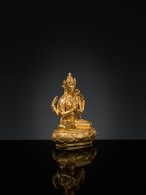 Lot 62 - A GILT-BRONZE FIGURE OF SHADAKSHARI AVALOKITESHVARA, ZANABAZAR SCHOOL