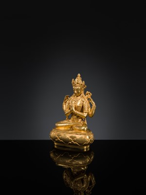 Lot 62 - A GILT-BRONZE FIGURE OF SHADAKSHARI AVALOKITESHVARA, ZANABAZAR SCHOOL