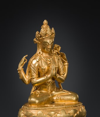 Lot 62 - A GILT-BRONZE FIGURE OF SHADAKSHARI AVALOKITESHVARA, ZANABAZAR SCHOOL