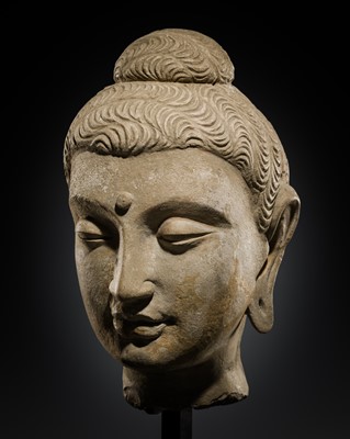 Lot 382 - A LARGE STUCCO HEAD OF BUDDHA, GANDHARA, 3RD CENTURY