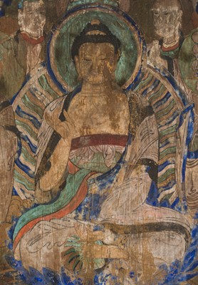 A PAINTING OF SHAKYAMUNI SURROUNDED BY BODHISATTVAS AND DISCIPLES, SONG TO MING DYNASTY