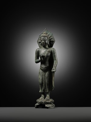 Lot 460 - A BRONZE FIGURE OF BUDDHA, INDONESIA, CENTRAL JAVA, 8TH-9TH CENTURY
