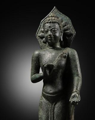 Lot 664 - A BRONZE FIGURE OF BUDDHA, INDONESIA, CENTRAL JAVA, 8TH-9TH CENTURY