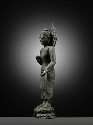 Lot 460 - A BRONZE FIGURE OF BUDDHA, INDONESIA, CENTRAL JAVA, 8TH-9TH CENTURY