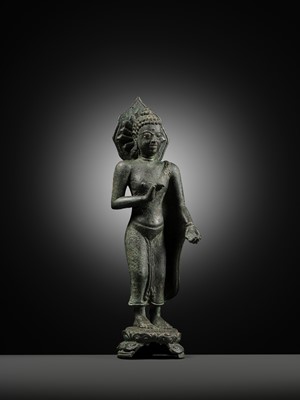 Lot 460 - A BRONZE FIGURE OF BUDDHA, INDONESIA, CENTRAL JAVA, 8TH-9TH CENTURY