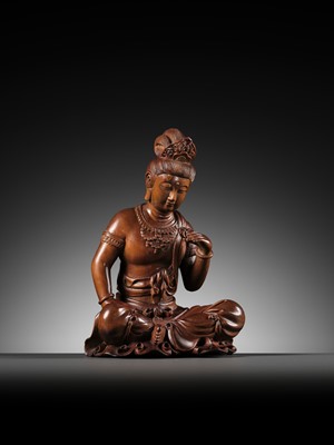 Lot 57 - A BOXWOOD FIGURE OF GUANYIN, 18TH-19TH CENTURY