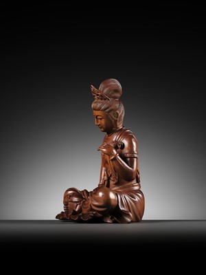 Lot 57 - A BOXWOOD FIGURE OF GUANYIN, 18TH-19TH CENTURY