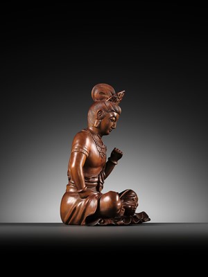 Lot 57 - A BOXWOOD FIGURE OF GUANYIN, 18TH-19TH CENTURY