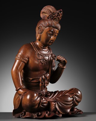 Lot 57 - A BOXWOOD FIGURE OF GUANYIN, 18TH-19TH CENTURY