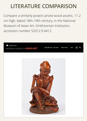 Lot 355 - A BOXWOOD FIGURE OF AN EMACIATED LUOHAN, QING DYNASTY