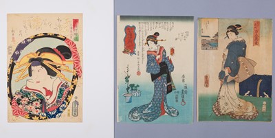 UTAGAWA KUNISADA I (TOYOKUNI III): A GROUP OF THREE WOODBLOCK PRINTS DEPICTING BIJIN