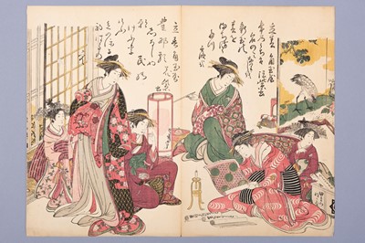 Lot 915 - KITAO MASANOBU: A DIPTYCH OF THE COURTESANS KOI MURASAKI AND HANA MURASAKI OF THE KADO TAMA HOUSE