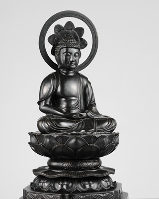 Lot 180 - A BRONZE FIGURE OF AMIDA NYORAI AFTER THE GREAT BUDDHA OF KAMAKURA