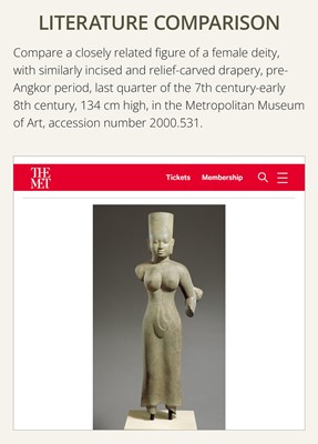 Lot 233 - AN IMPORTANT AND VERY RARE GRAY SANDSTONE TORSO OF UMA, PRASAT ANDET STYLE, PRE-ANGKOR, LATE 7TH CENTURY