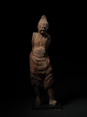 AN IMPORTANT AND VERY LARGE CYPRESS WOOD STATUE OF A HEAVENLY GENERAL, HEIAN PERIOD, THE DATING CONFIRMED BY A C14 TEST