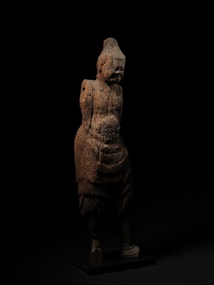 AN IMPORTANT AND VERY LARGE CYPRESS WOOD STATUE OF A HEAVENLY GENERAL, HEIAN PERIOD, THE DATING CONFIRMED BY A C14 TEST