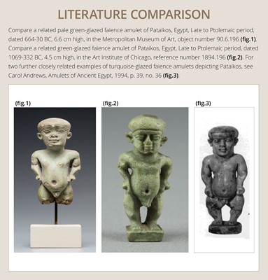 Lot 45 - A TURQUOISE-GLAZED FAIENCE AMULET OF PATAIKOS, LATE PERIOD