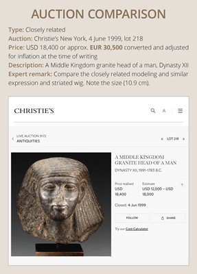 Lot 8 - AN EXPRESSIVE BLACK BASALT HEAD OF A MALE OFFICIAL, MIDDLE KINGDOM, DYNASTY XII-XIII