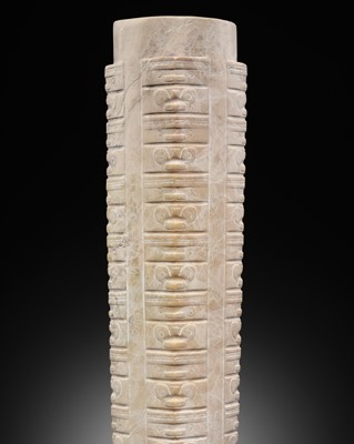 Lot 432 - A MASSIVE FIFTEEN-TIERED JADE CONG, LIANGZHU CULTURE