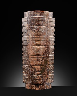 Lot 431 - A SEVEN-TIERED JADE CONG, LIANGZHU CULTURE