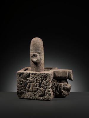 Lot 225 - A RARE ANDESITE LINGA AND YONI, MAJAPAHIT EMPIRE, DATED 1372