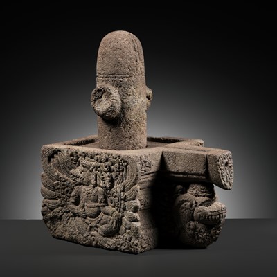 Lot 225 - A RARE ANDESITE LINGA AND YONI, MAJAPAHIT EMPIRE, DATED 1372