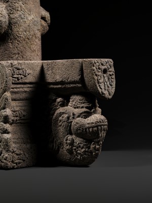 Lot 225 - A RARE ANDESITE LINGA AND YONI, MAJAPAHIT EMPIRE, DATED 1372