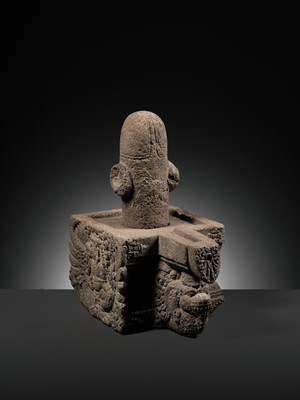 Lot 225 - A RARE ANDESITE LINGA AND YONI, MAJAPAHIT EMPIRE, DATED 1372