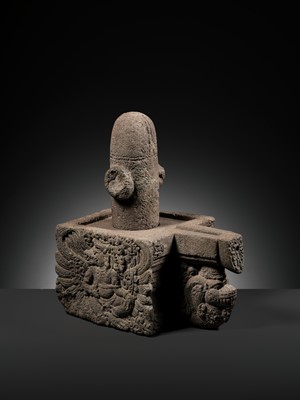 Lot 225 - A RARE ANDESITE LINGA AND YONI, MAJAPAHIT EMPIRE, DATED 1372