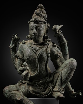 Lot 224 - A BRONZE FIGURE OF SHIVA, KALIMANTAN, 10TH CENTURY