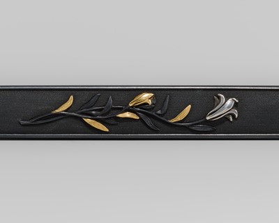 Lot 574 - ENJO: A FINE GOTO SCHOOL SHAKUDO KOZUKA WITH A SHOBU (IRIS)